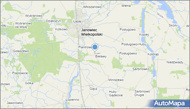 mapa Bielawy, Bielawy gmina Janowiec Wielkopolski na mapie Targeo